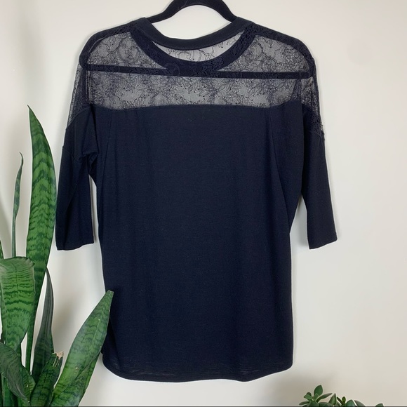 Rebecca Taylor Black Crewneck Lace Yoke 3/4 Sleeve - Picture 5 of 9